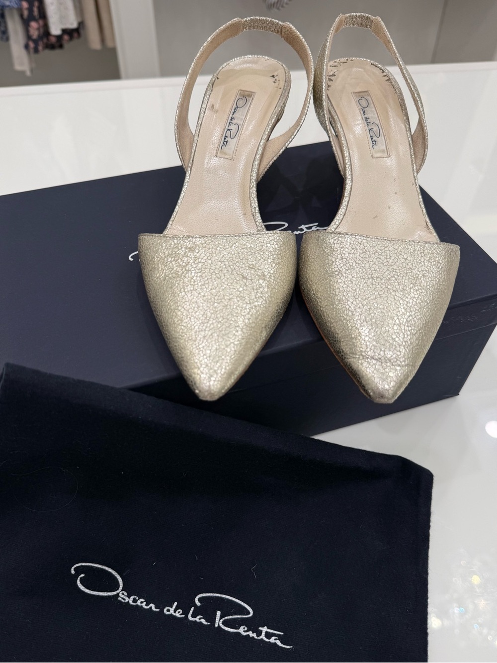 Oscar de la Renta Gold Pointed Slingback Flats